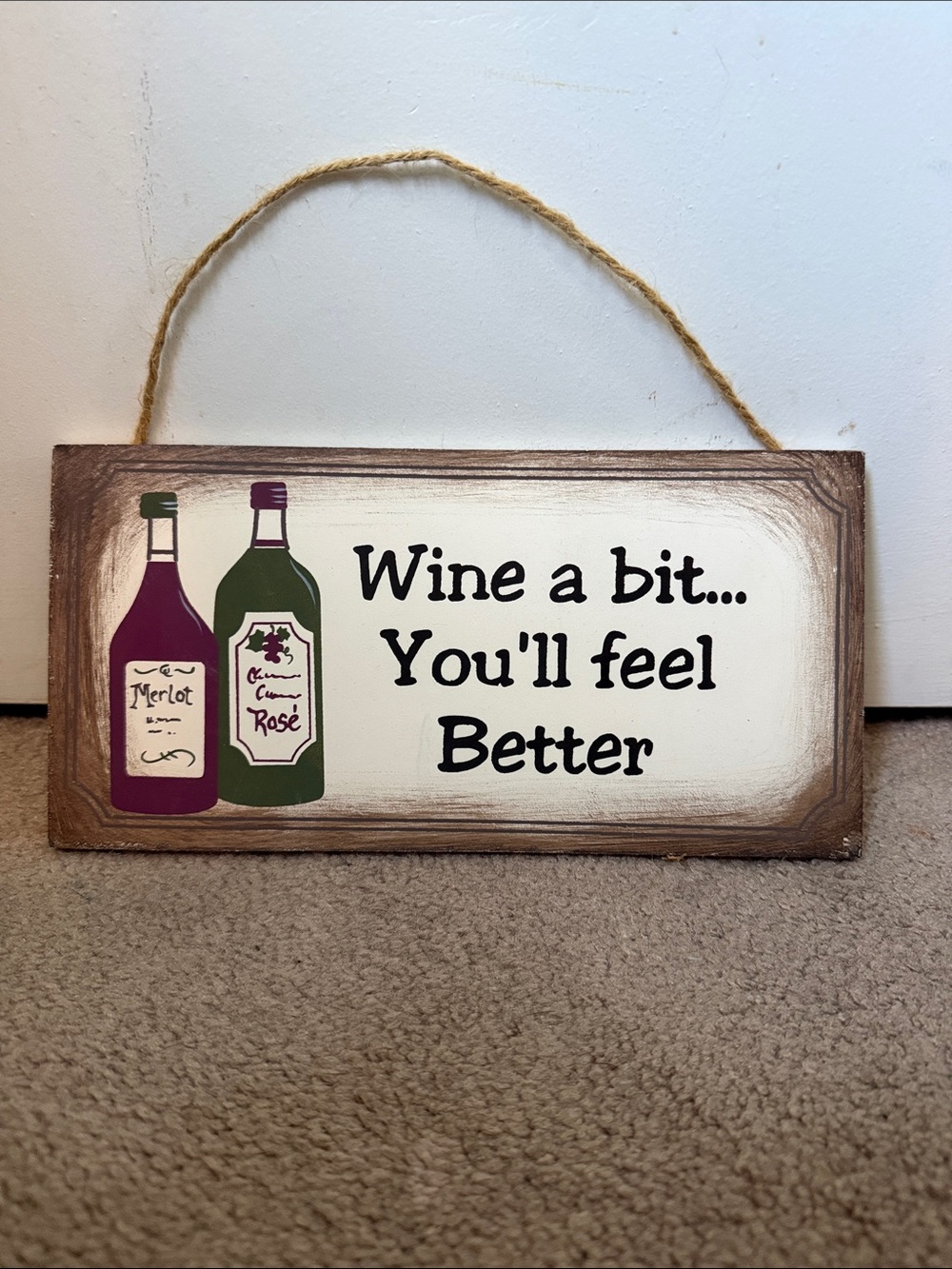 Wine a Bit wooden Wall Sign - Purple & Green
